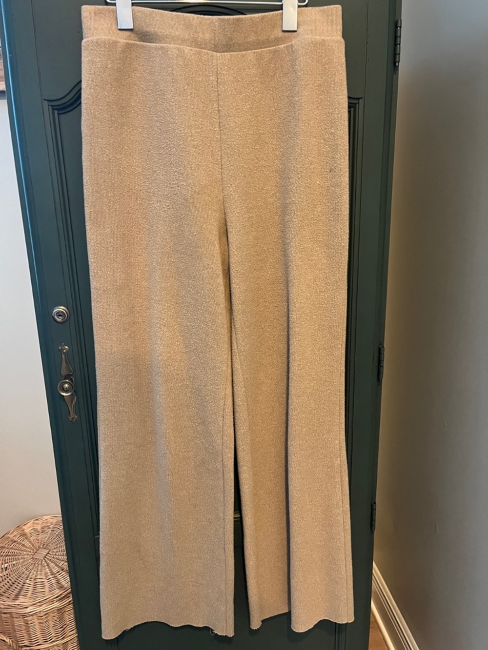 Zara Wide-Leg Knit Pants in Camel Beige